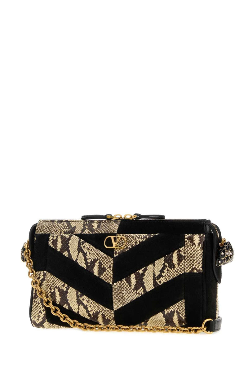 Valentino Garavani Python & Suede Chevron Crossbody Bag — Multicolor