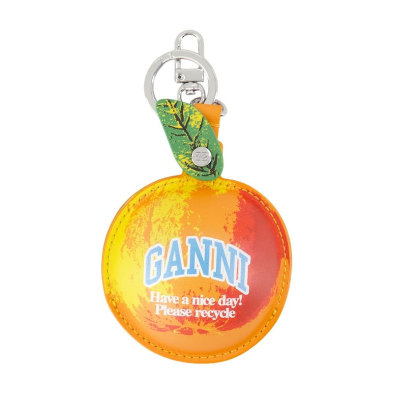 Ganni Leather Apple-Shaped Wallet — Orange Calfskin