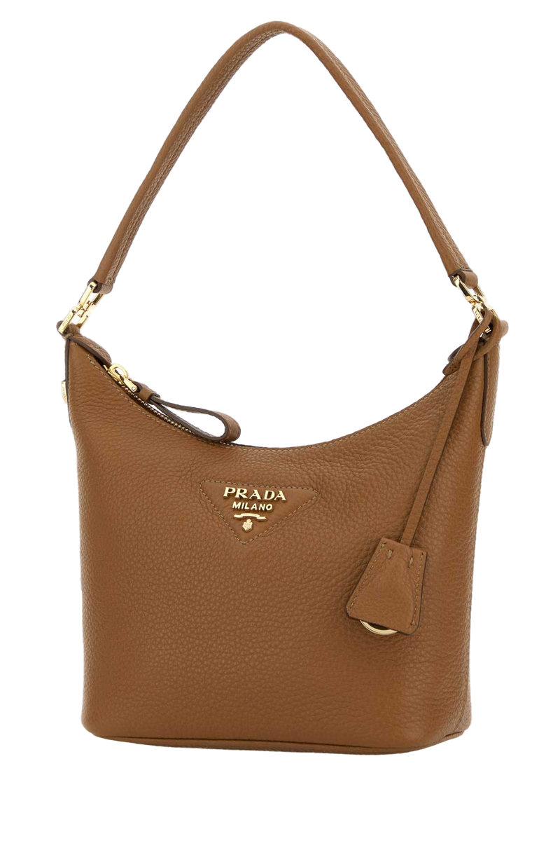 Prada Pebbled Deer Leather Shoulder Bag — Brown