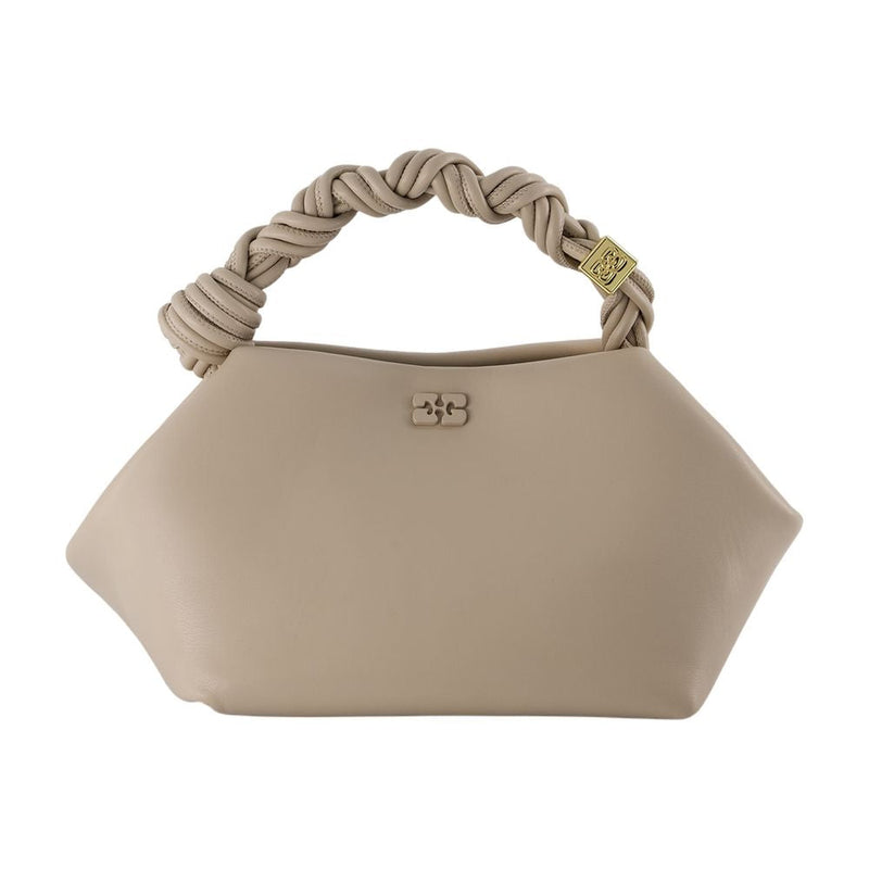 Ganni Twisted Knot Handle Shoulder Bag — Beige Synthetic