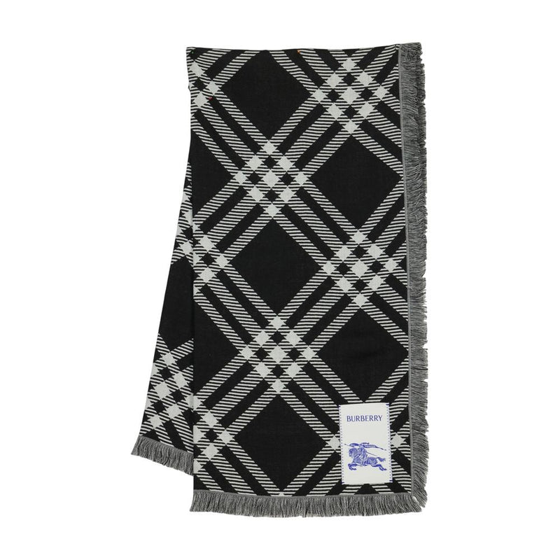 Burberry Wool Checked Scarf — Black Scarfs