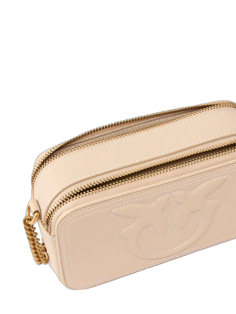 Pinko Carrie Camera Crossbody Bag — Beige Sheep Leather