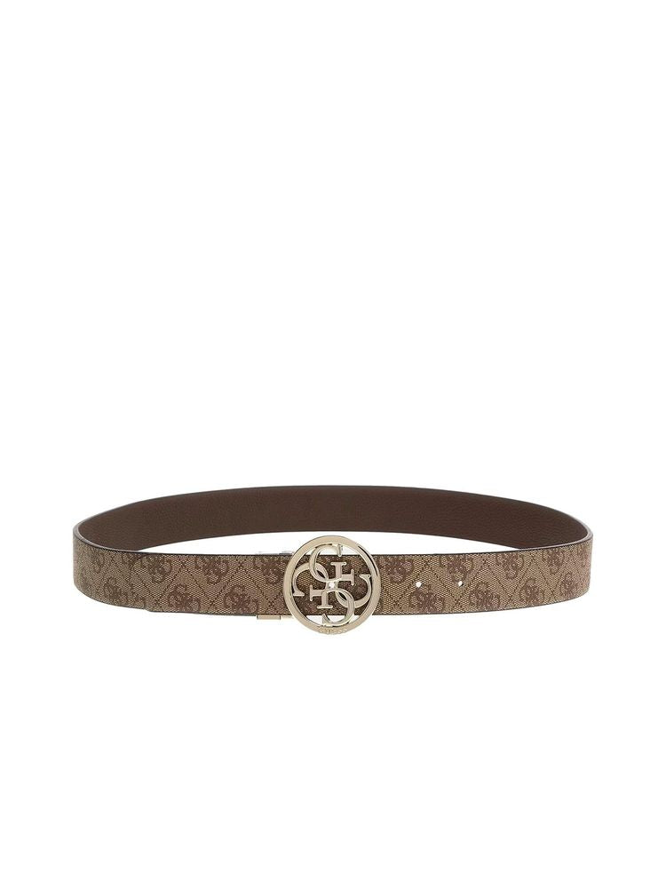 Guess Logo-Embellished Belt — Beige Latte Logo Polyester