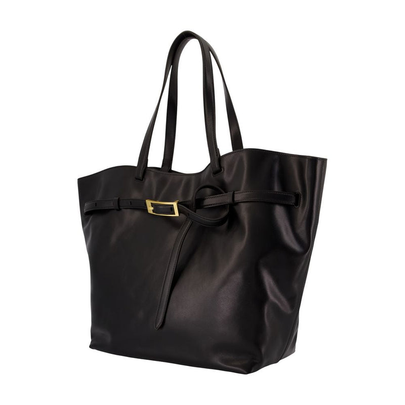 Anine Bing Elly Small Shopper Tote Bag — Black Calfskin