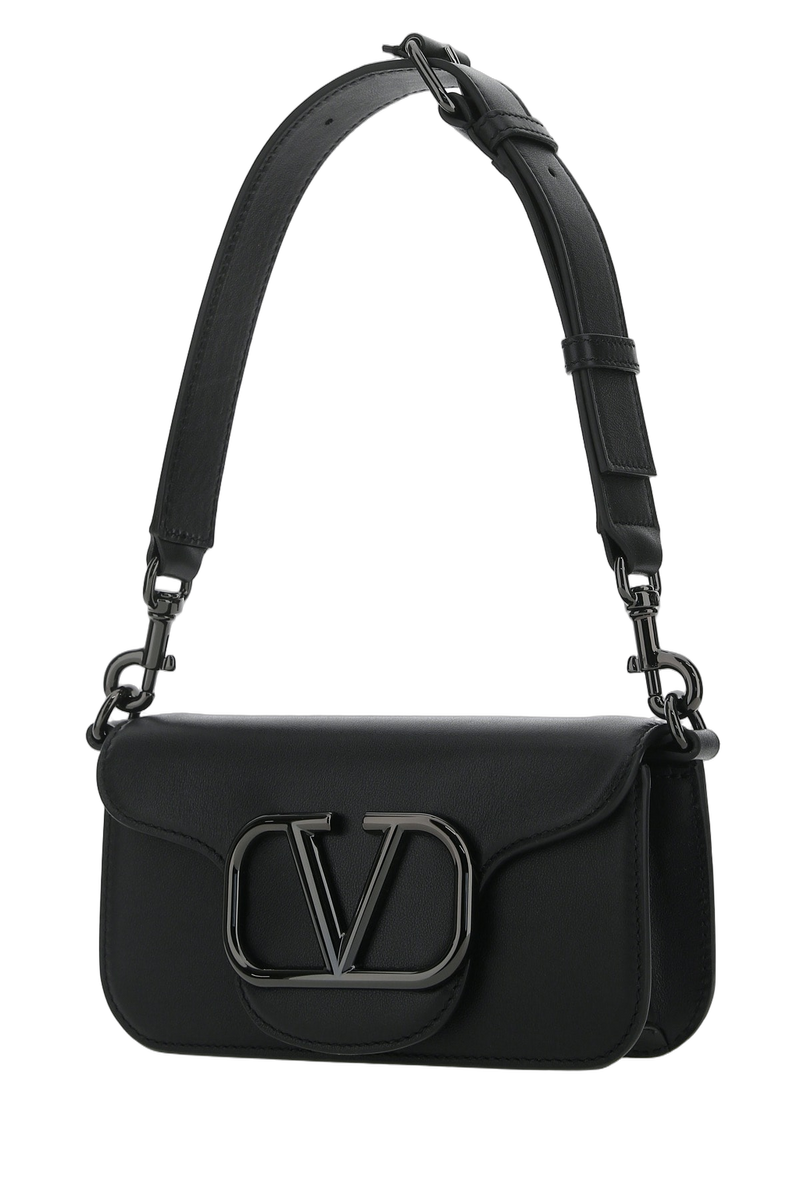 Valentino Garavani Vlogo Hardware Calf Leather Shoulder Bag — Black - Bos Taurus