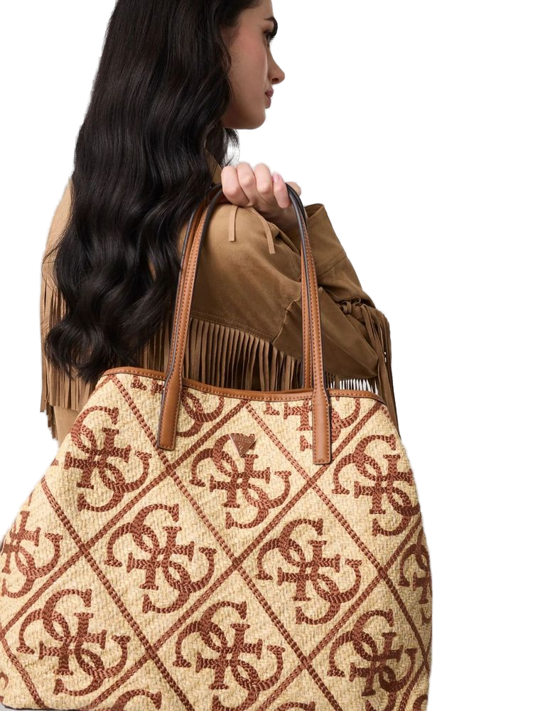 Guess Polypropylene Structured Tote Bag — Caramel