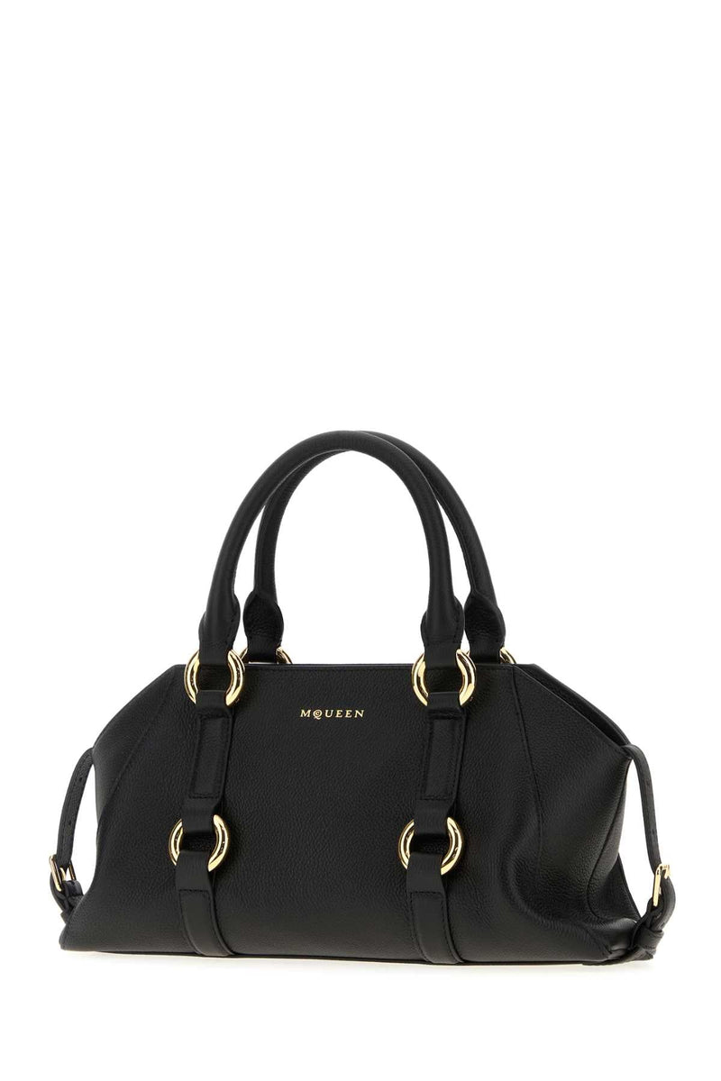 Alexander Mcqueen Structured Calf Top Handle Bag — Black