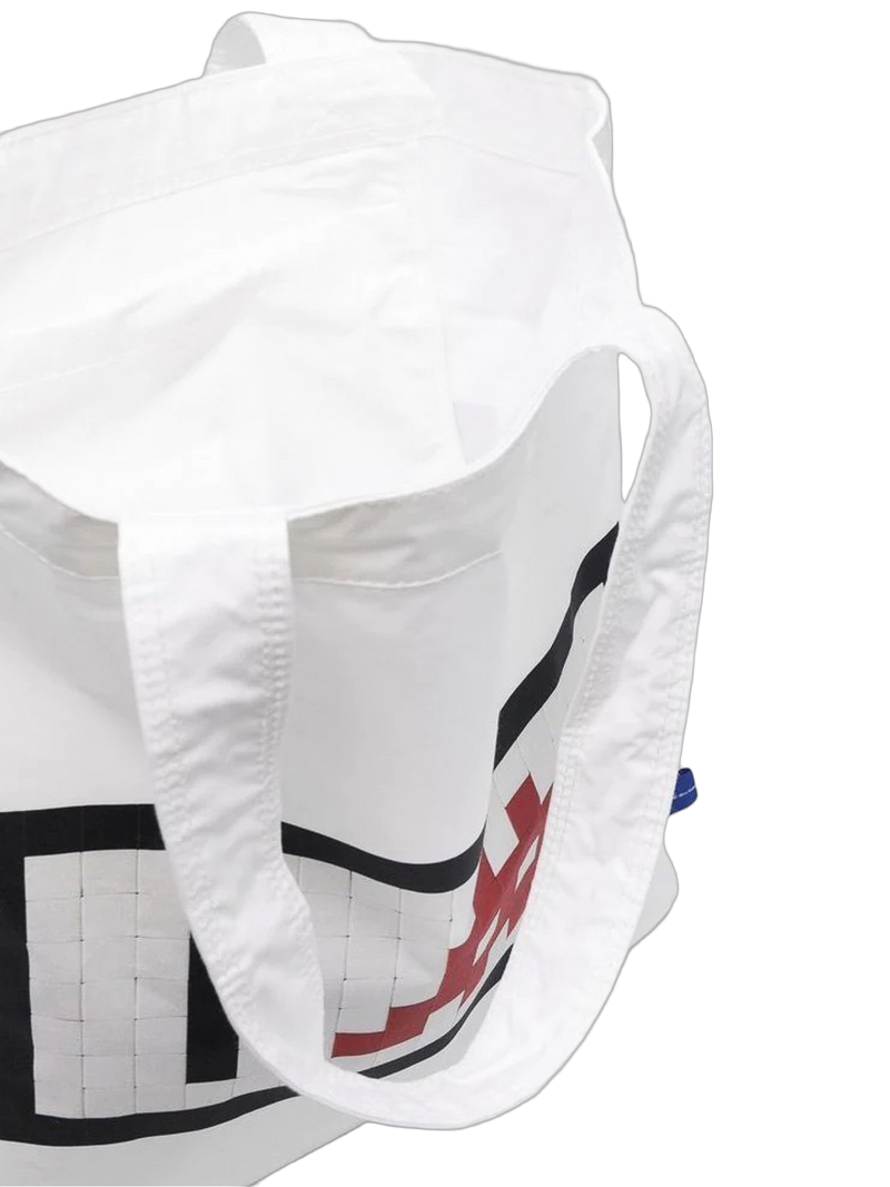 Comme Des Garçons Space Invaders Logo Appliqué Tote Bag — White Cotton
