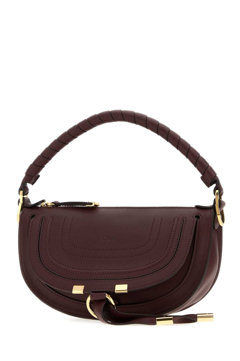 Chloé Leather Curved Top Handle Shoulder Bag — Brown