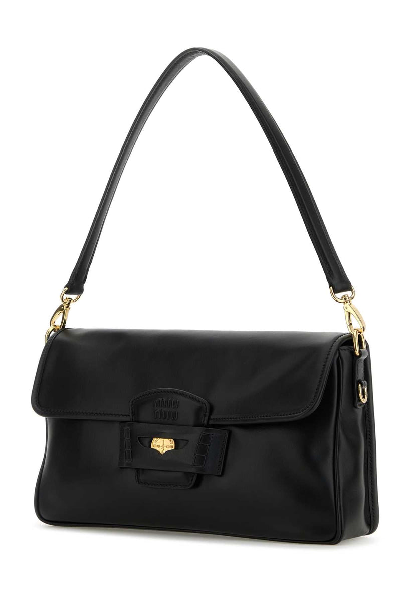 Miu Miu Calf Leather With Bow Detail Shoulder Bag — Black
