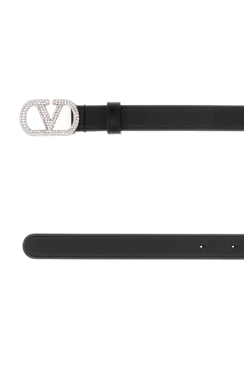 Valentino Garavani Crystal Vlogo Buckle Belt — Black