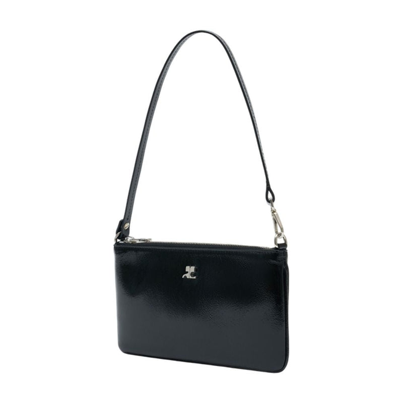 Courrèges Glossy Calfskin Leather Shoulder Bag — Black