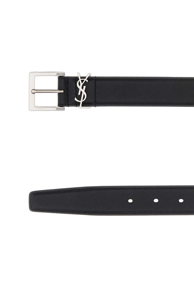 Saint Laurent Leather Logo Belt — Black Nero