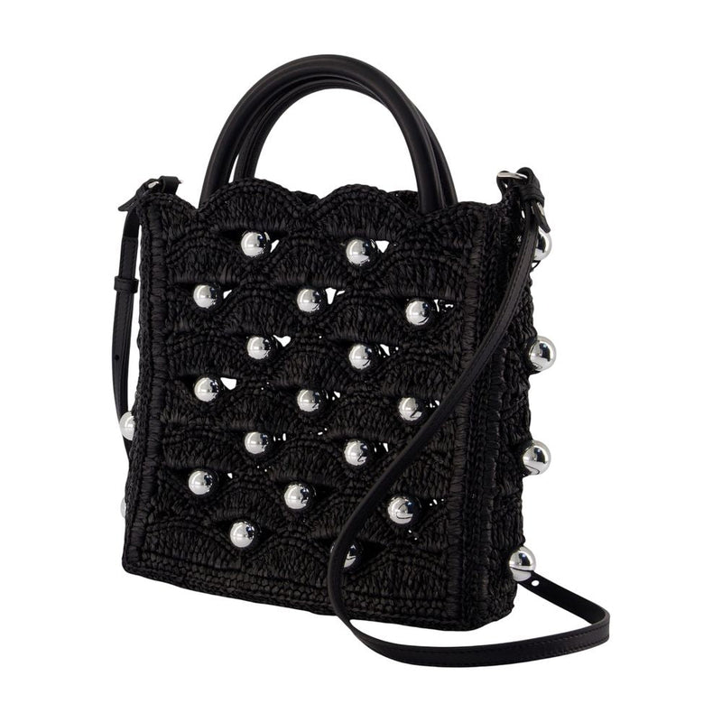 Rabanne Embellished Raffia Crossbody Bag — Black