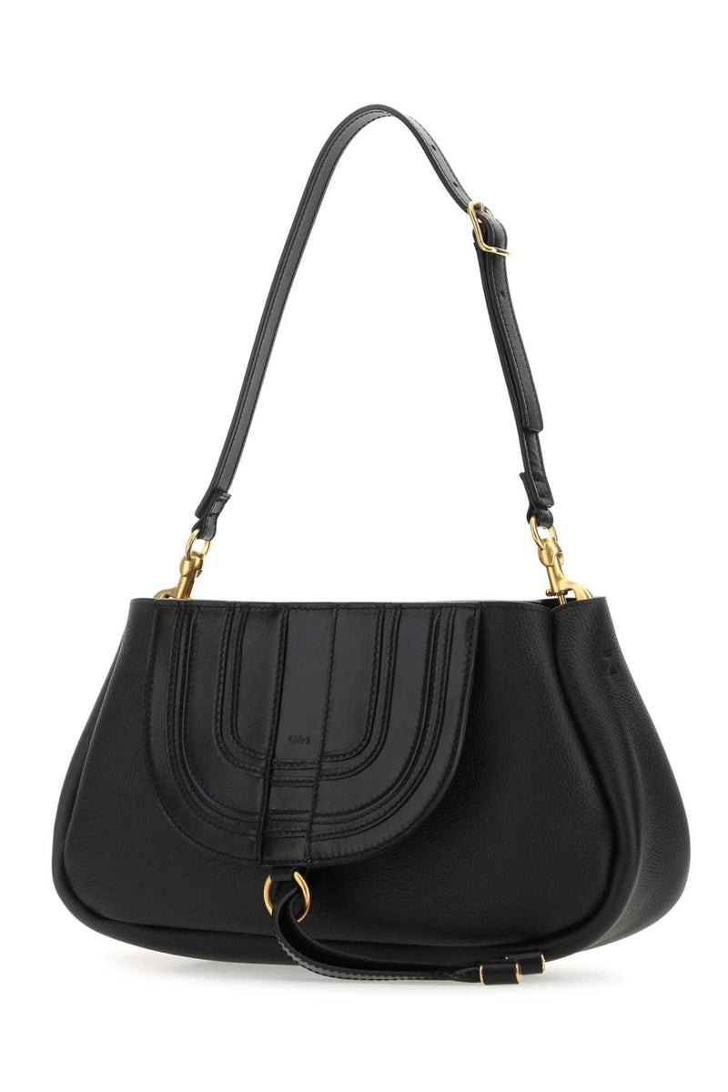 Chloé Pleated Leather Shoulder Bag — Black