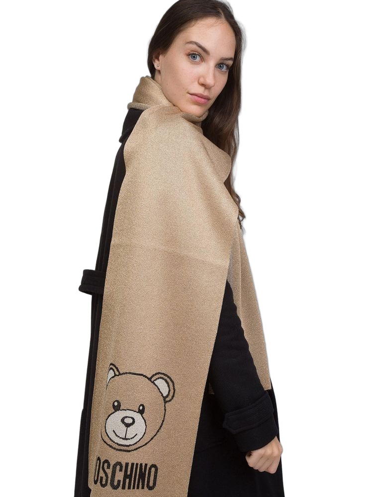Moschino Logo-Embroidered Viscose Scarf — Brown Viscosa Scarfs