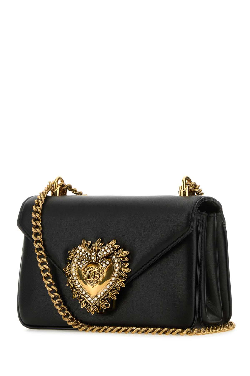 Dolce & Gabbana Pearl-Embellished Heart Shoulder Bag — Black