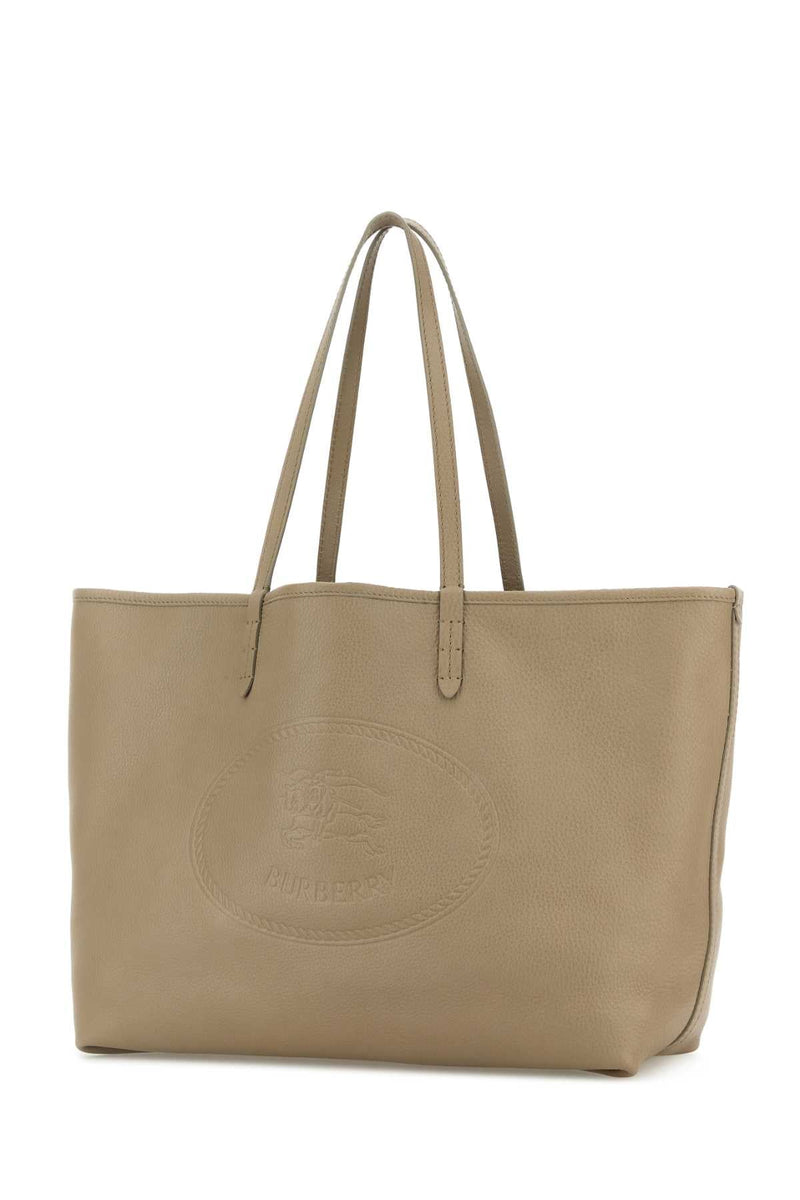 Burberry Embossed Logo Calf Tote Bag — Beige Exterior