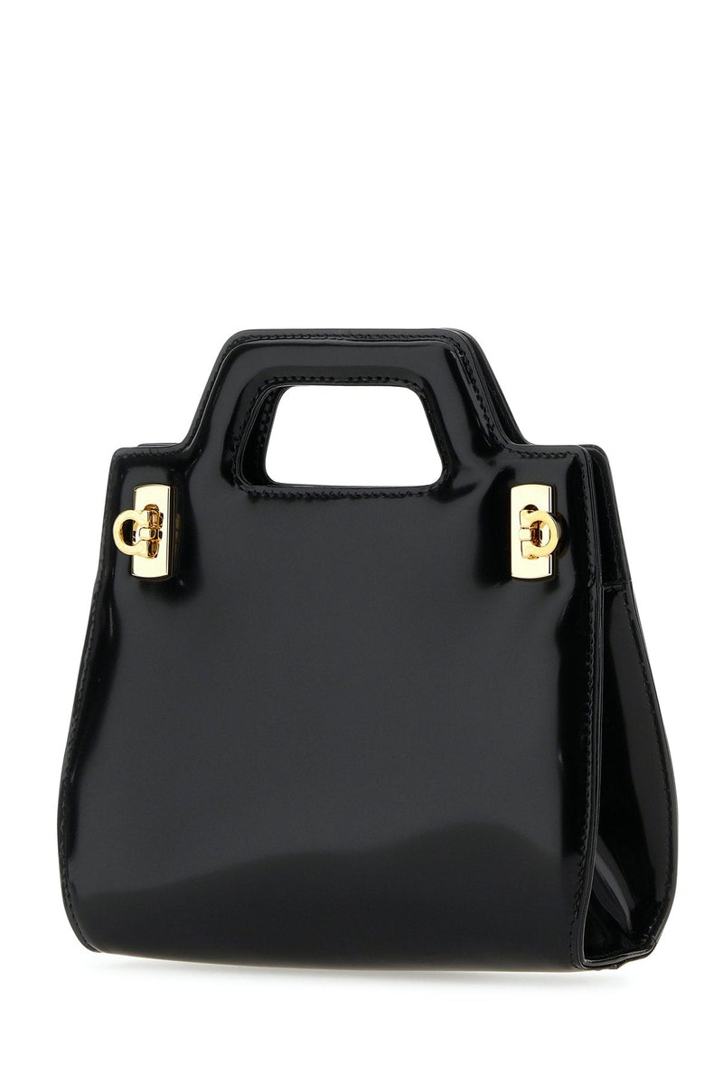 Ferragamo Nero Top Handle Bag — Black . Calf Lamb Lining