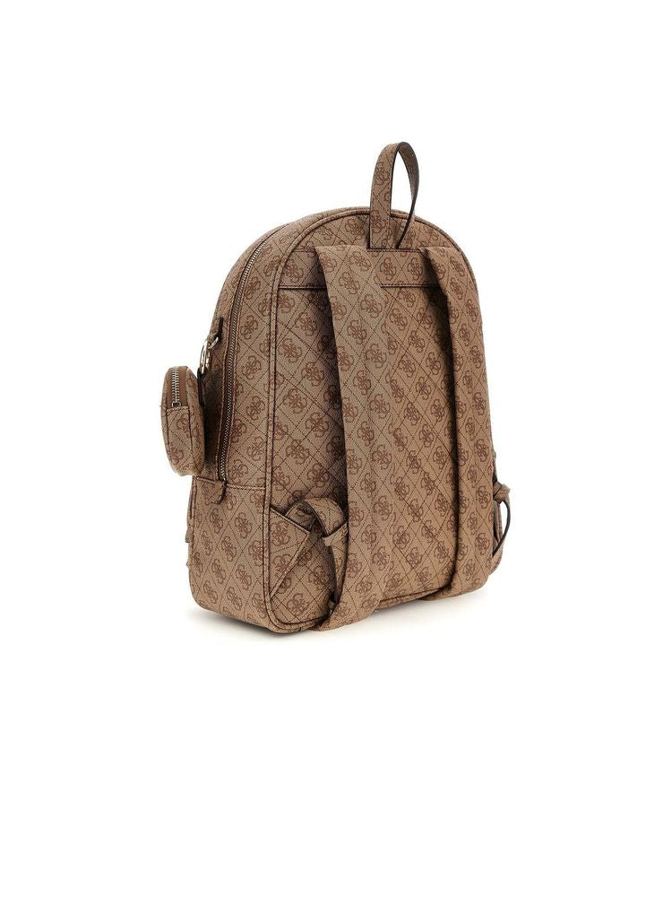 Guess Logo-Jacquard Polyurethane Backpack — Beige