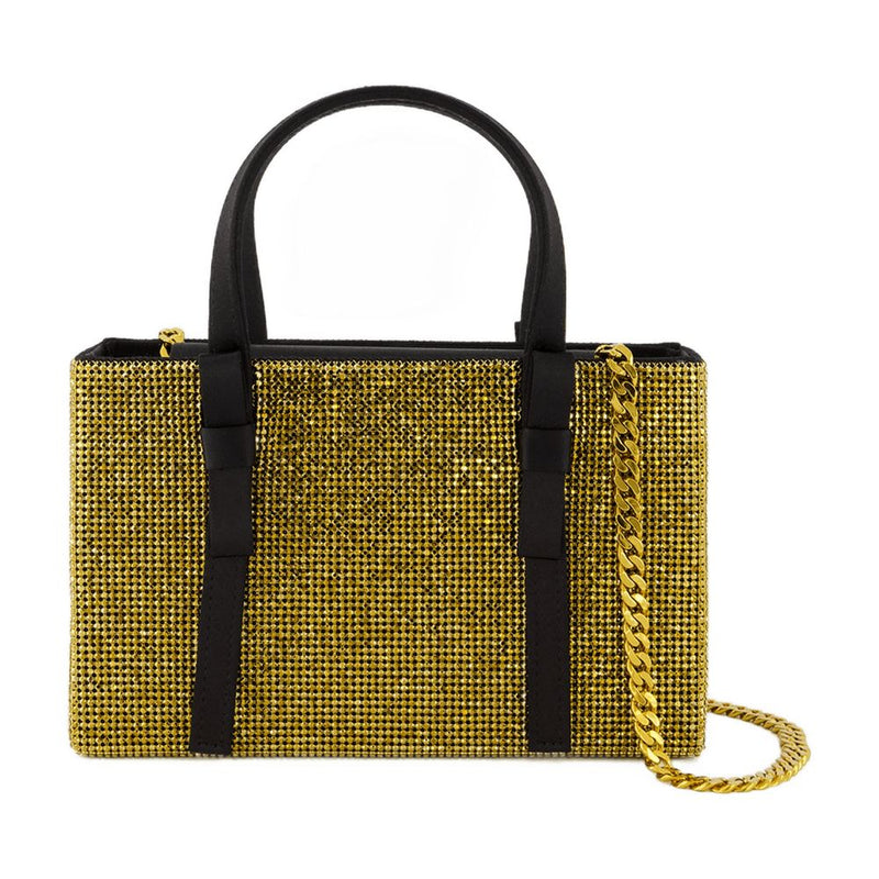 Kara Gold Mesh With Black Leather Tote Bag — Others