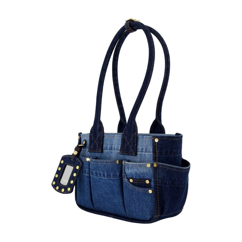 Ganni Quilted Denim Shoulder Bag — Blue Cotton