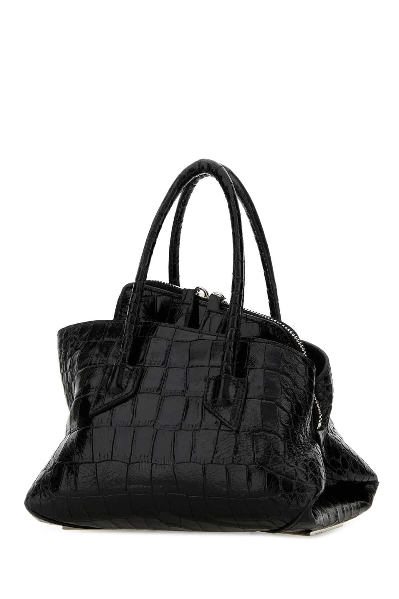 The Attico Crocodile-Embossed Leather Shoulder Bag — Black