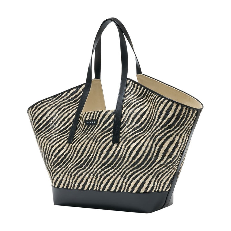 Marni Striped Jacquard Nylon Tote Bag — Black