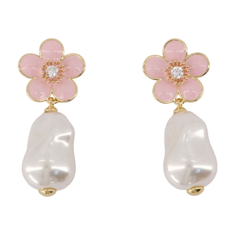 Self-Portrait Flower Pearl Drop Earrings — Pink Synthetic