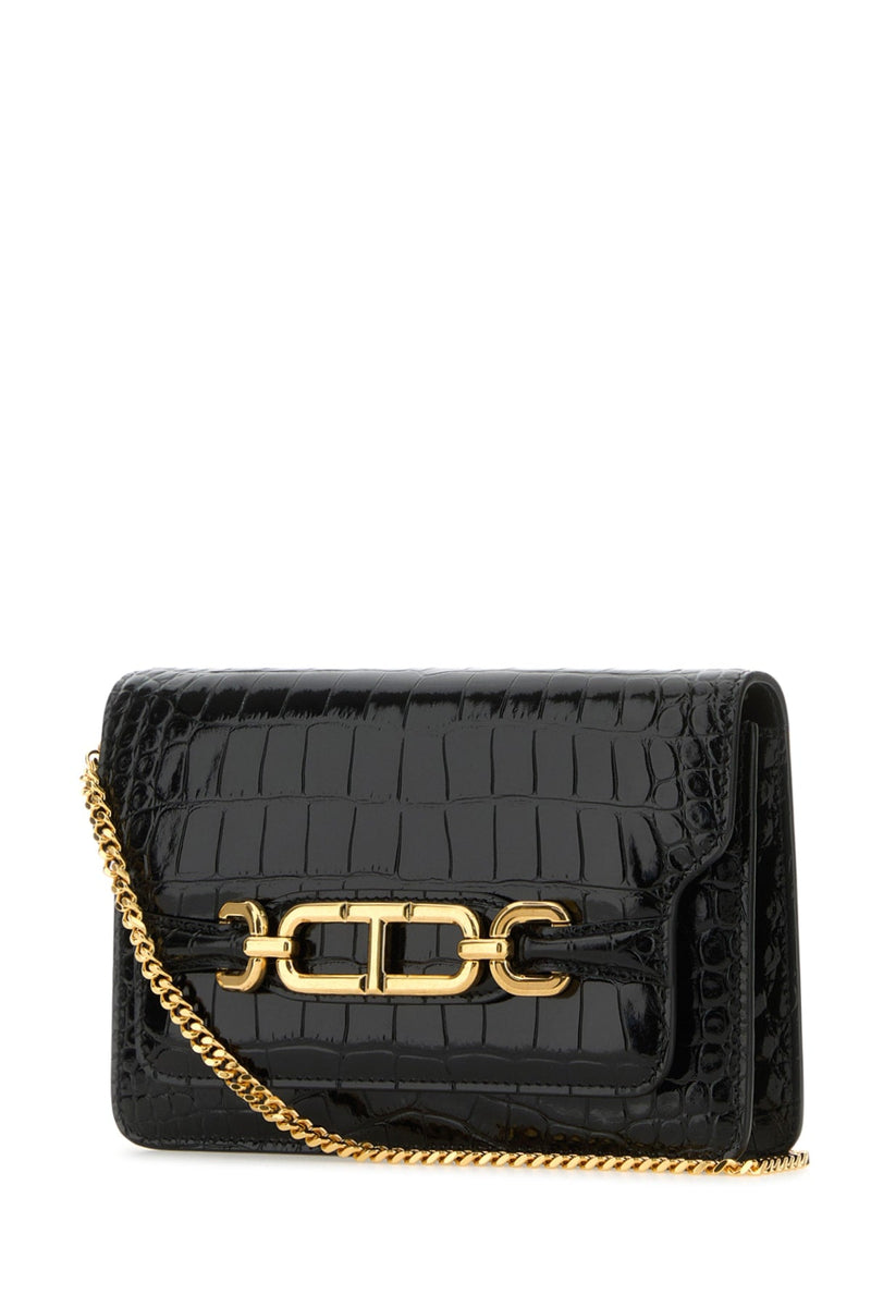 Tom Ford Crocodile-Embossed Leather Shoulder Bag — Black