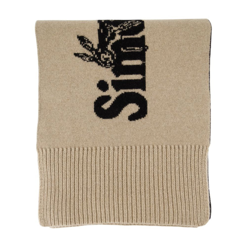 Simone Rocha Beaded Logo Scarf — Beige Wool Scarfs