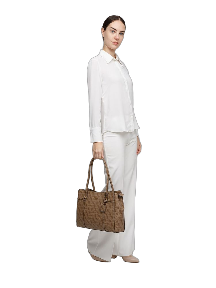 Guess Logo-Print Polyurethane Tote Bag — Beige