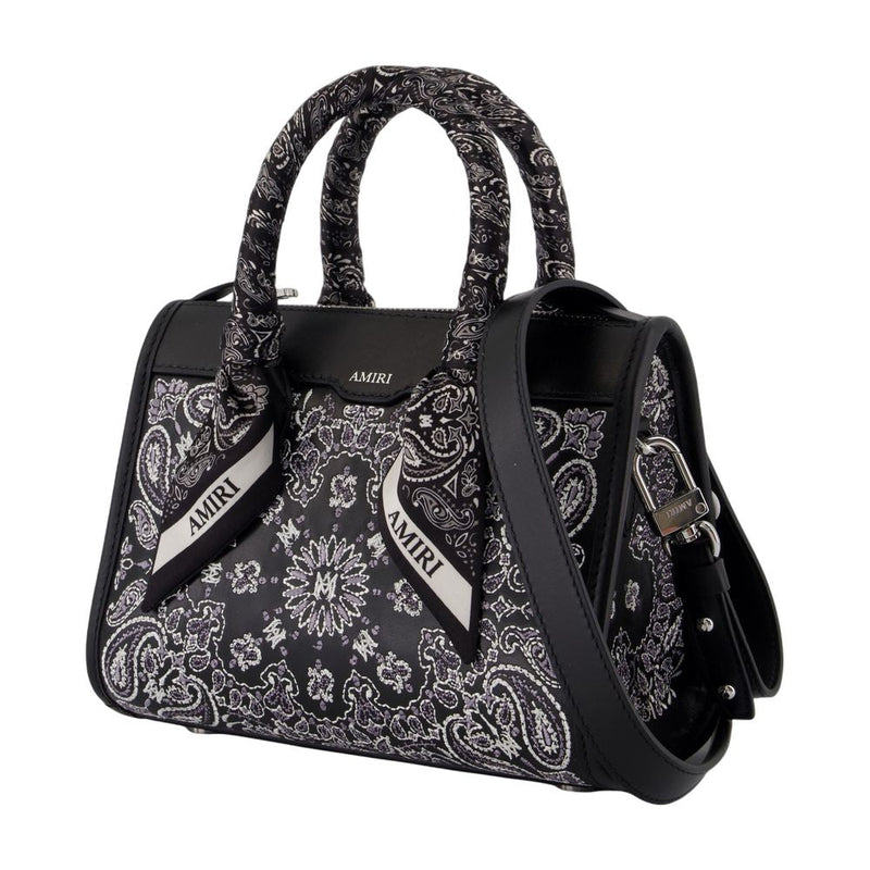 Amiri Bandana-Print Calfskin Top Handle Bag — Black