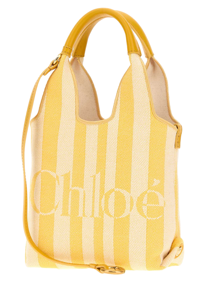 Chloé Embroidered Canvas Striped Shoulder Bag — Yellow