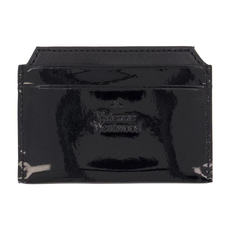 Vivienne Westwood Patent Leather With Orb Logo Card Case — Black Synthetic Cases