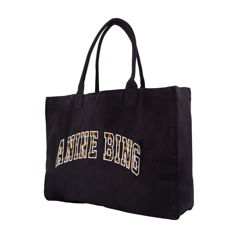 Anine Bing Logo-Embroidered Tote Bag — Black Cotton