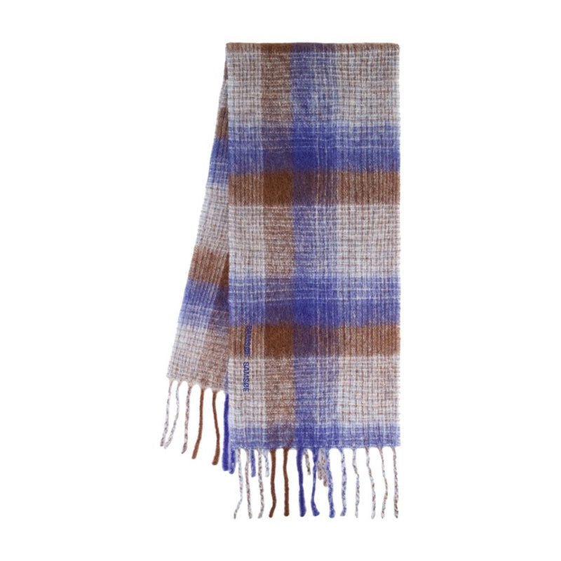 Samsøe Plaid Wool Scarf — Blue Scarfs