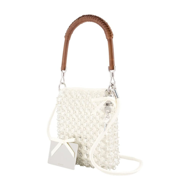 Self-Portrait Quilted Crystal Chain Mini Bag — Ivory Synthetic
