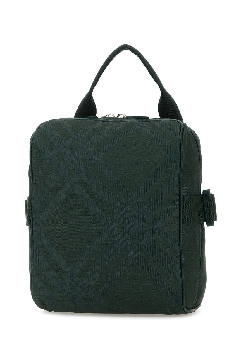 Burberry Check-Embossed Nylon Top Handle Bag — Green Polyamide (nylon) Polyester