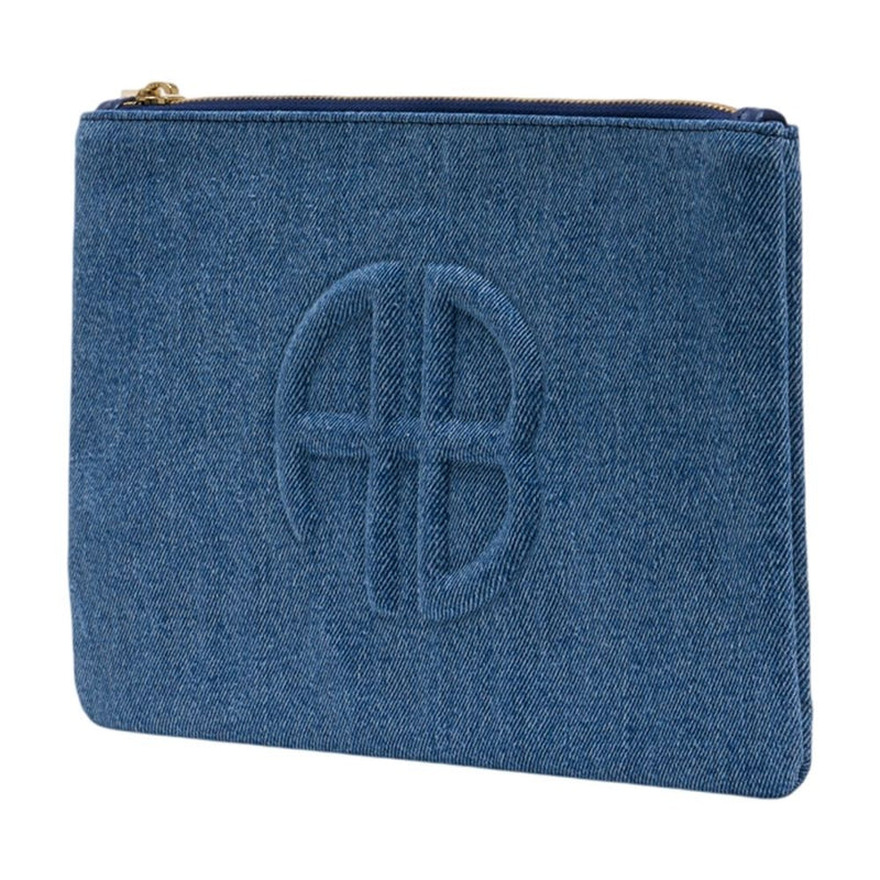 Anine Bing Denim Logo Clutch — Blue Cotton
