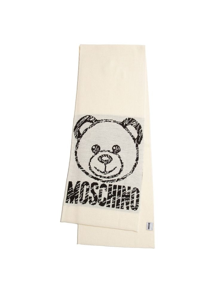 Moschino Logo-Graphic Wool Blend Scarf — White Scarfs
