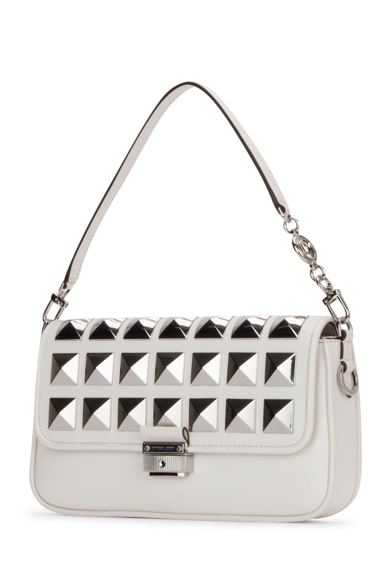Michael Kors Pyramid Studded Leather Shoulder Bag — White