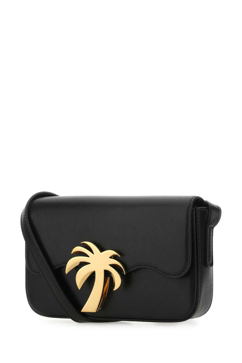 Palm Angels Palm-Emblem Leather Shoulder Bag — Black