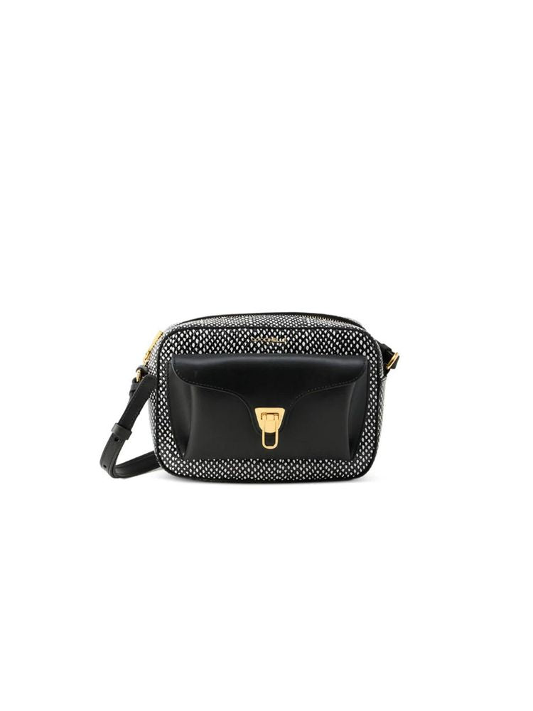 Coccinelle Elaphe Printed Leather Shoulder Bag — Black Calf Split