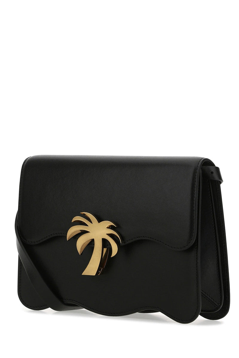 Palm Angels Palm-Emblem Leather Shoulder Bag — Black