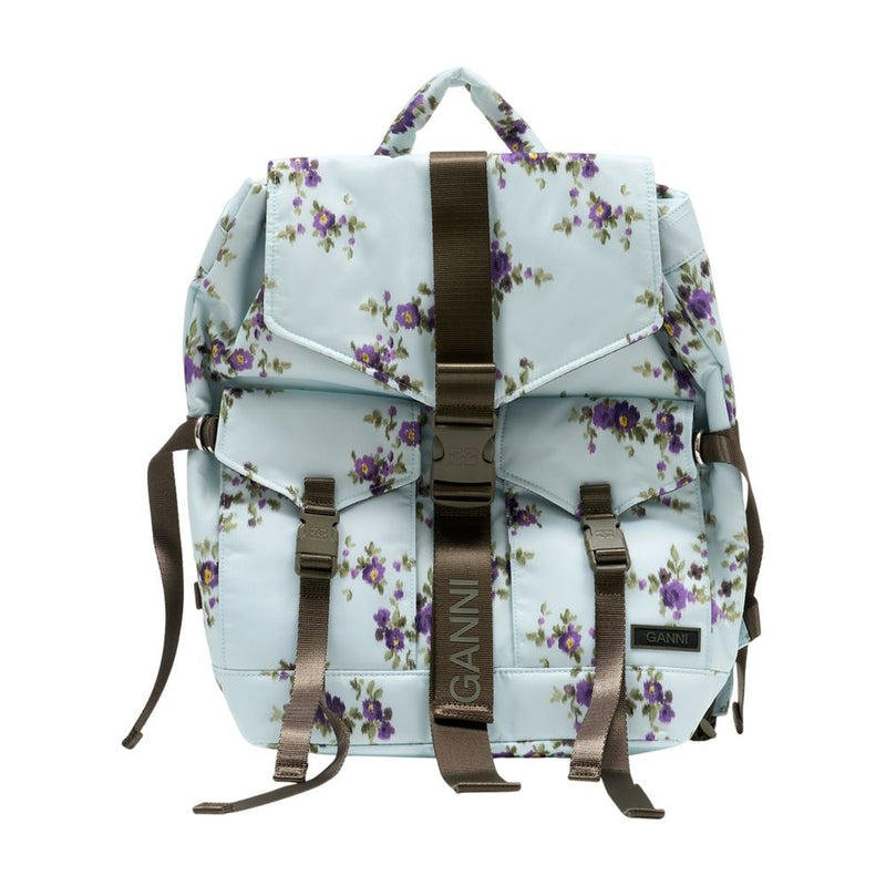 Ganni Floral-Print Recycled Synthetic Backpack — Blue