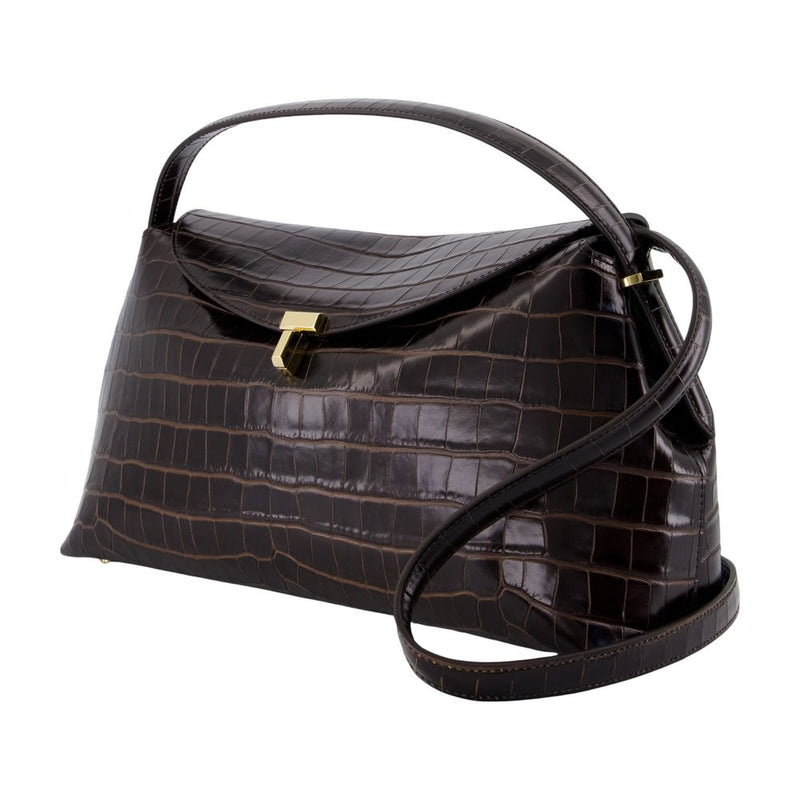 Toteme Crocodile-Embossed Calfskin Top Handle Bag — Brown