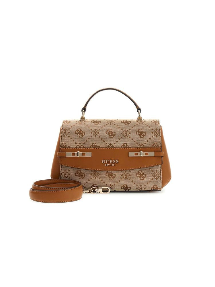 Guess Logo-Jacquard Polyester Top Handle Bag — Beige