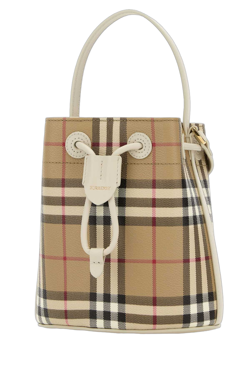 Burberry Signature Check Jacquard Top Handle Bag — Beige