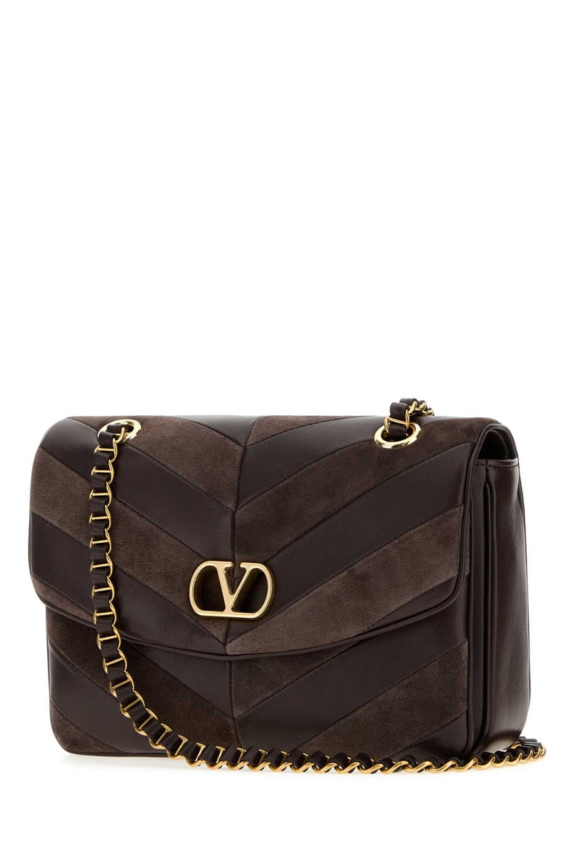 Valentino Garavani Chevron-Quilted Leather Shoulder Bag — Brown